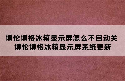 博伦博格冰箱显示屏怎么不自动关 博伦博格冰箱显示屏系统更新